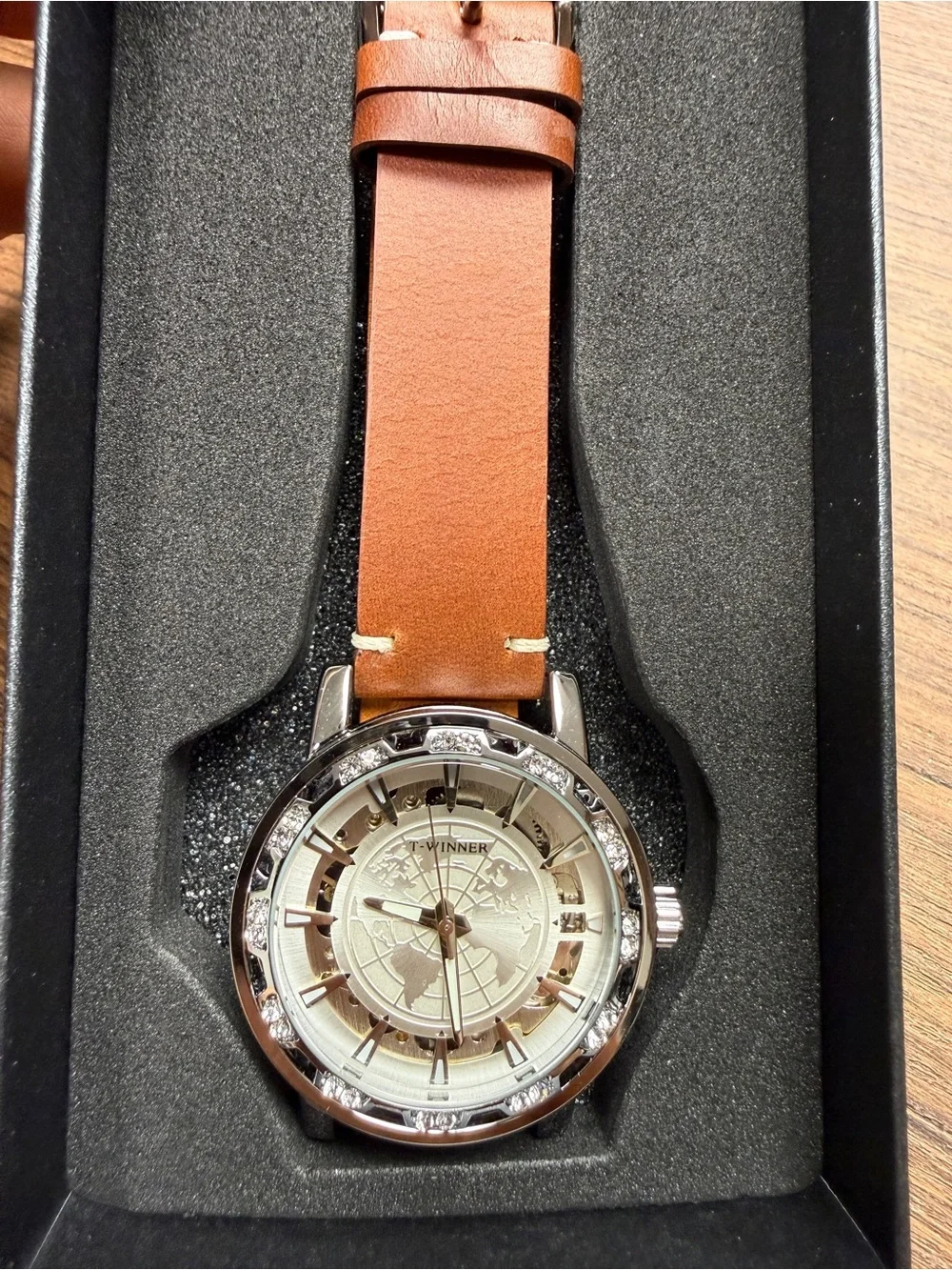 Men's Skeleton Mechanical Watch with Brown Leather Strap